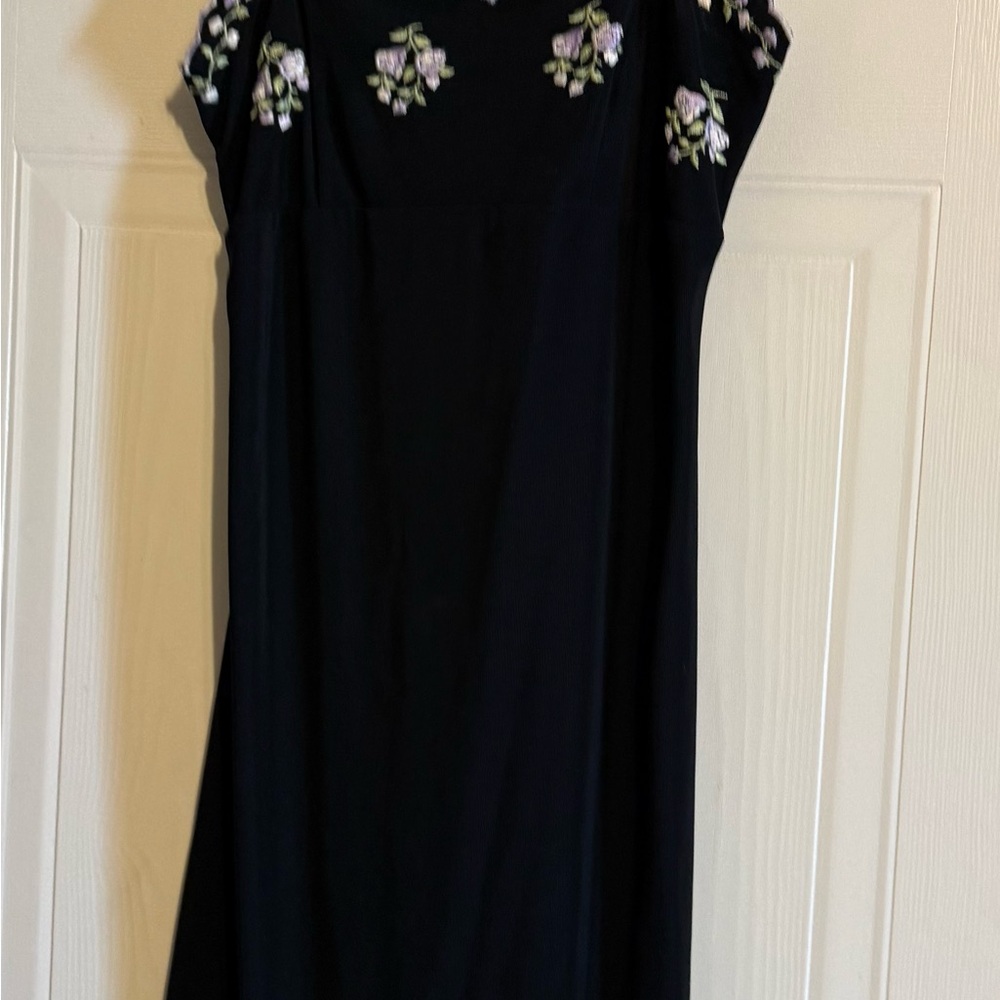 & Other Stories Black Maxi Dress with Pink and Green Floral Embroidery